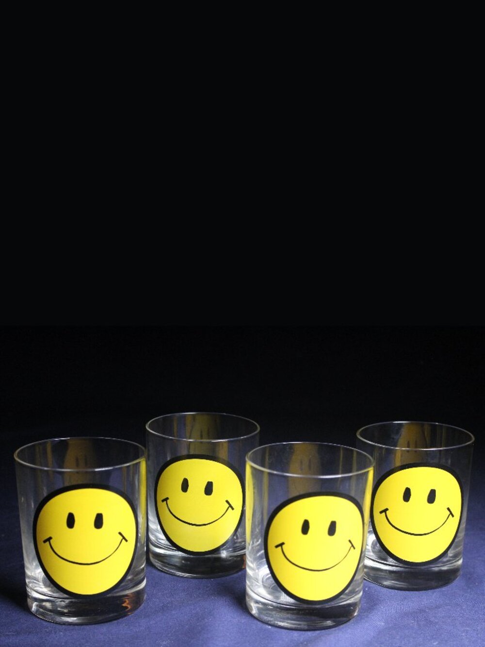 Four Vintage Mid-Century Smiley Face Tumblers